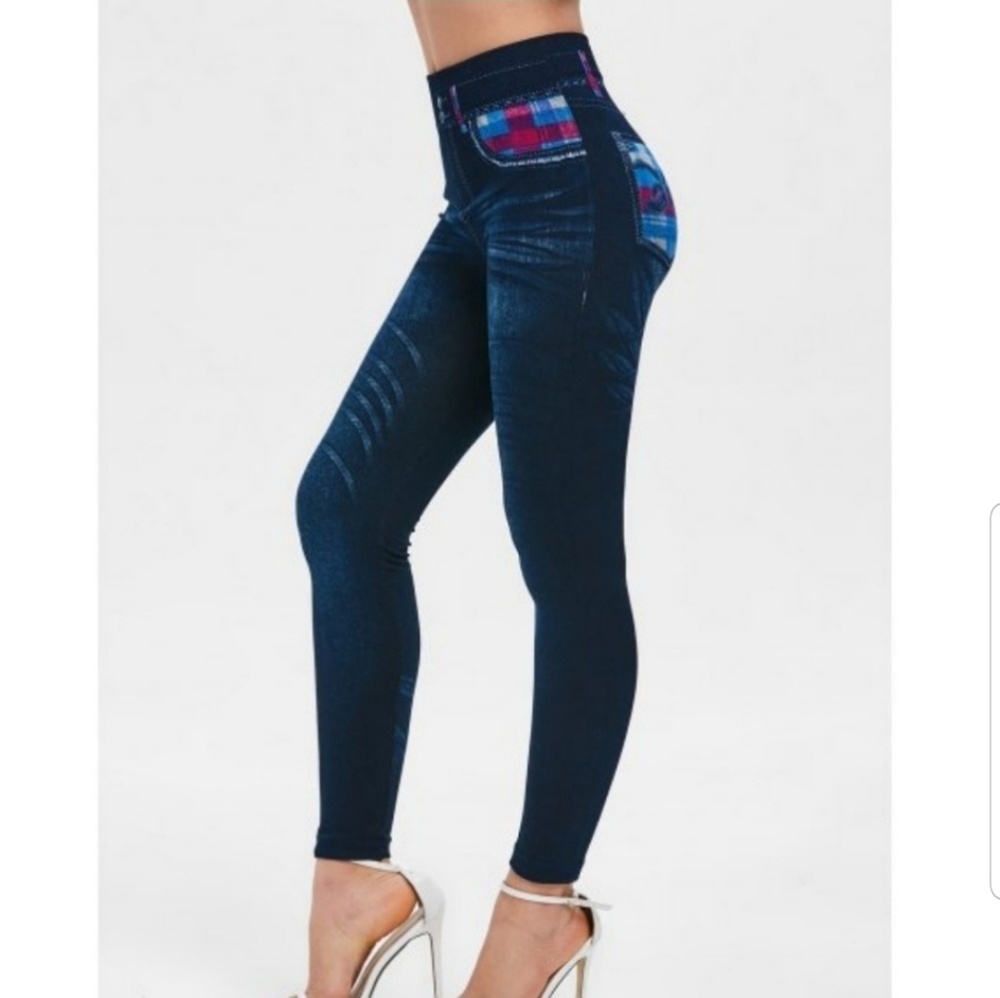 High Rise Jeggings Punky Plaid Stretch Skinny - Picture 2 of 7